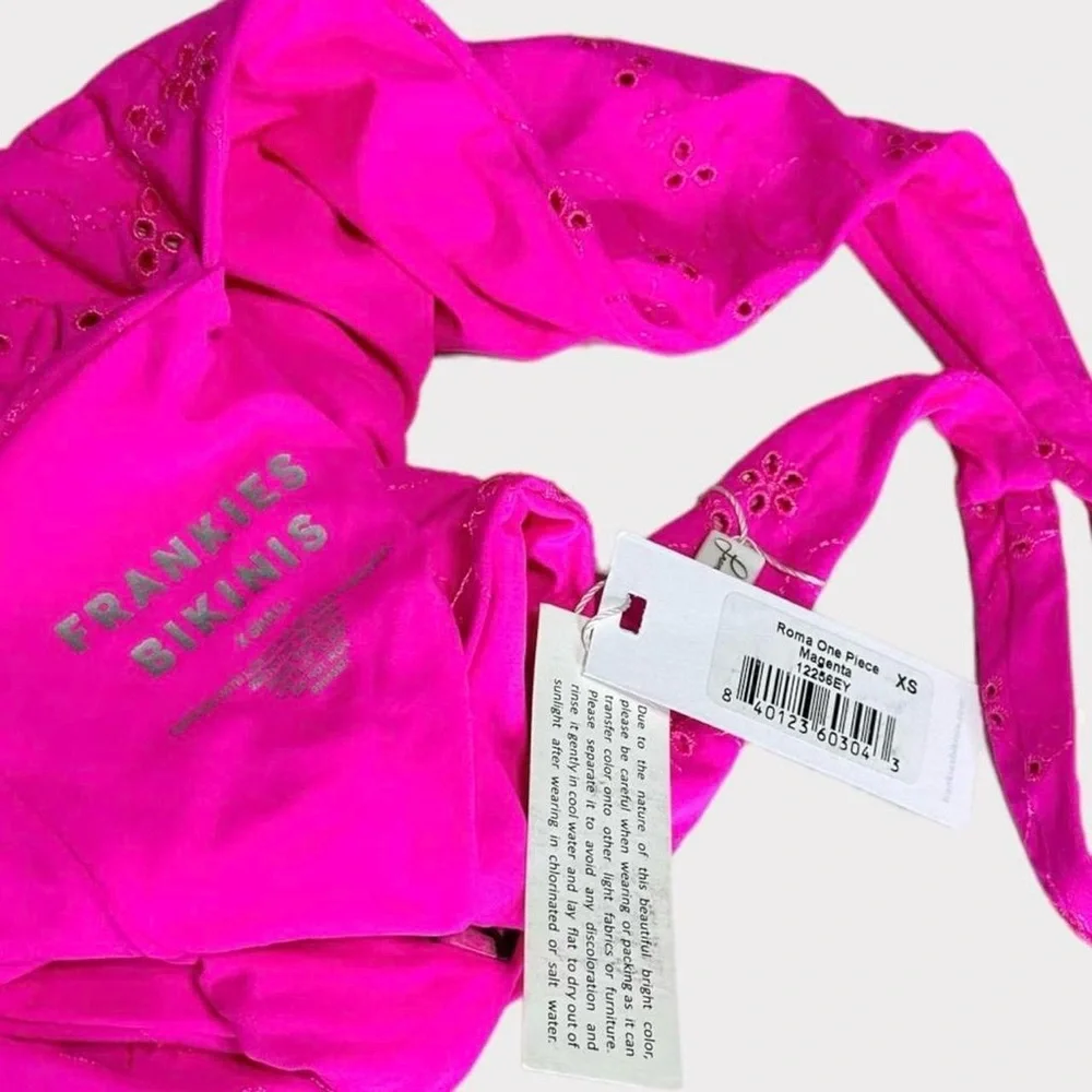 FRANKIES BIKINIS Roma Eyelet One Piece Swim, Magenta, XS
